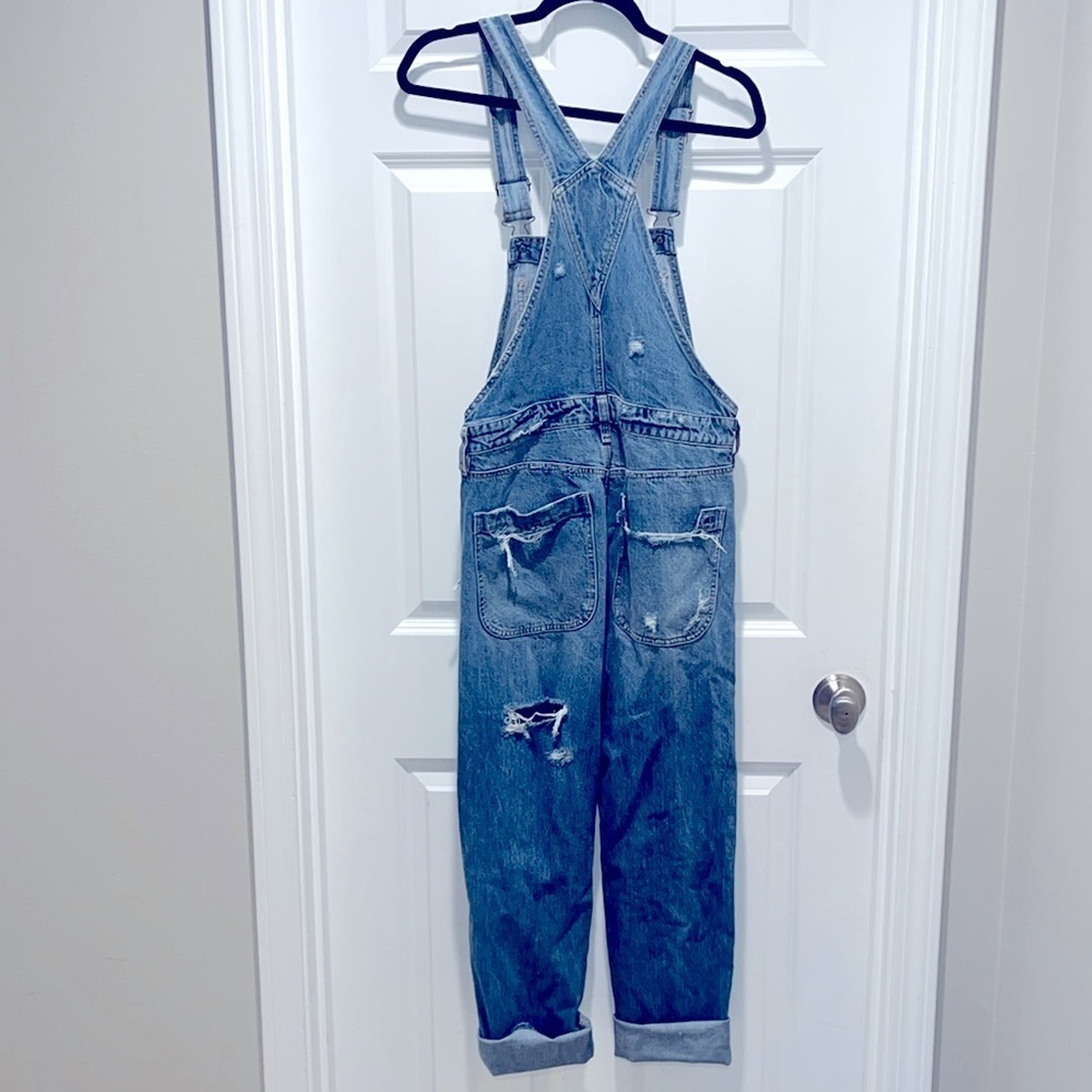 American Eagle 90s Boyfriend Overalls Women's XS Distressed Cotton Blue Denim - Picture 5 of 10